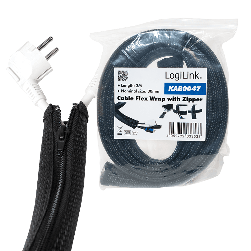 MANSON protectie cabluri LOGILINK, cu fermoar, diametru 20mm, 2m, negru, "KAB0047" — miniatură