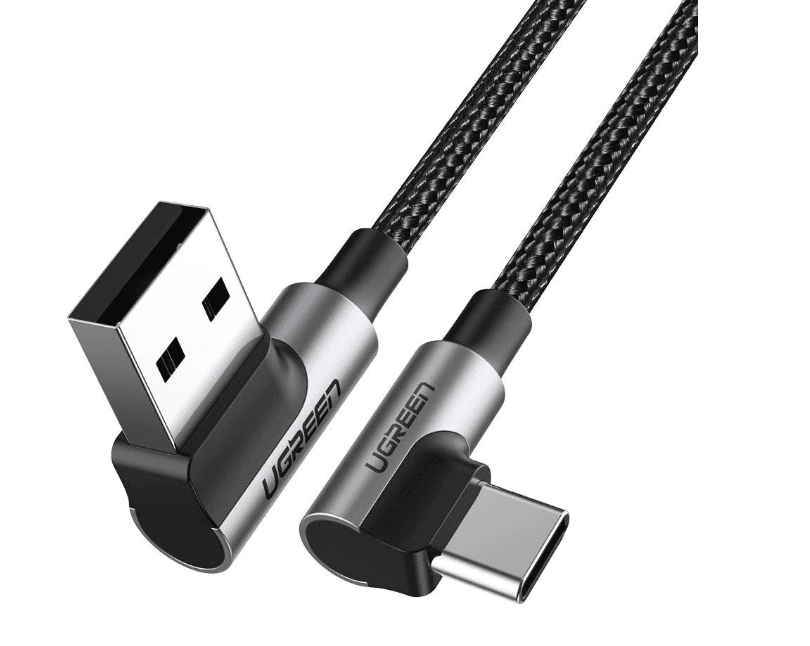 CABLU alimentare si date Ugreen, "US176", Fast Charging Data Cable pt. smartphone, USB la USB Type-C 3A Complete Angled 90°, braided, 1m, negru "20856" - 6957303828562