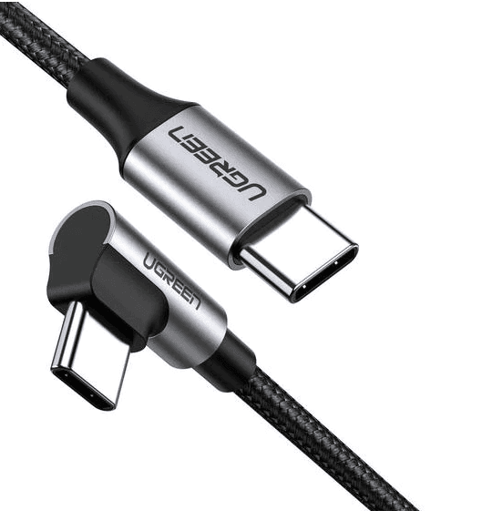 CABLU alimentare si date Ugreen, "US255", Fast Charging Data Cable pt. smartphone, USB Type-C la USB Type-C 60W/3A Angled 90°, braided, 2m, gri "50125" - 6957303851256 — miniatură