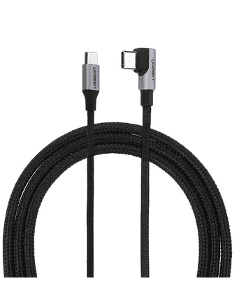 CABLU alimentare si date Ugreen, "US255", Fast Charging Data Cable pt. smartphone, USB Type-C la USB Type-C 60W/3A Angled 90°, braided, 2m, gri "50125" - 6957303851256