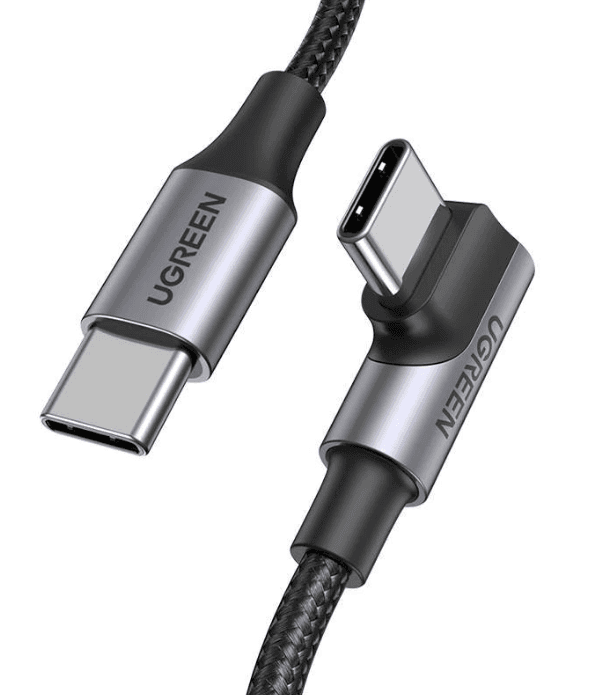CABLU alimentare si date Ugreen, "US334", Fast Charging Data Cable pt. smartphone, USB Type-C la USB Type-C 100W/5A Angled 90°, braided, 1m, negru "70643" - 6957303876433