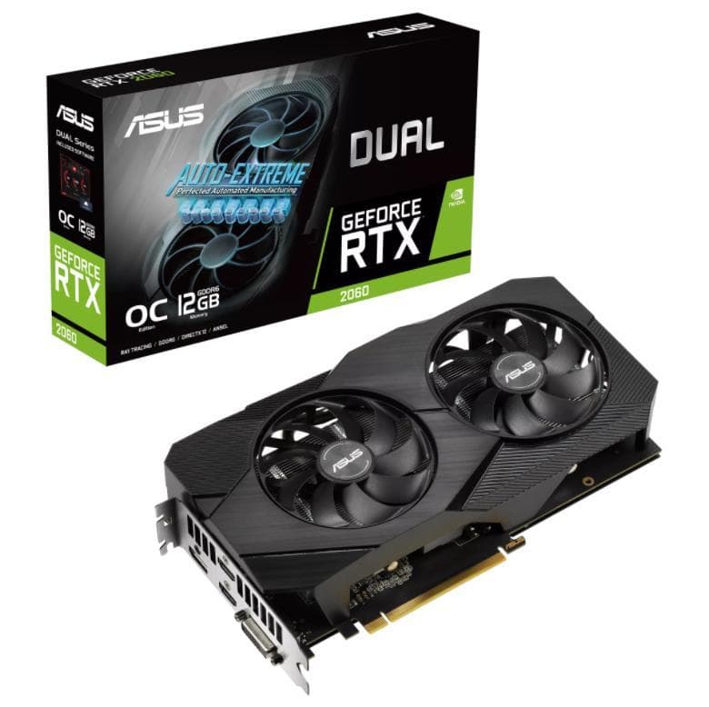 PLACA VIDEO ASUS "GeForce RTX 2060 EVO OC", 12 GB GDDR6 192 biti, PCI Express 3.0 x 16, HDMI x 2 DisplayPort DVI-D, sistem racire aer, "DUAL-RTX2060-O12G-EVO"
