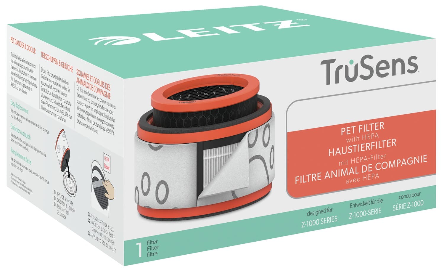 REZERVA filtru HEPA, 3 in 1, impotriva mirosului si parului de animale, pentru purificator LEITZ TruSens Z-1000, "2415127" — miniatură