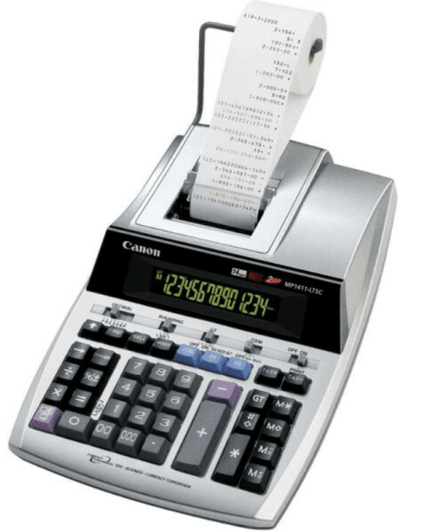 Calculator de birou CANON, MP-1411LTSC, ecran 14 digiti, Ribon, functie business, tax si conversie moneda, gri, "2497B001AA"