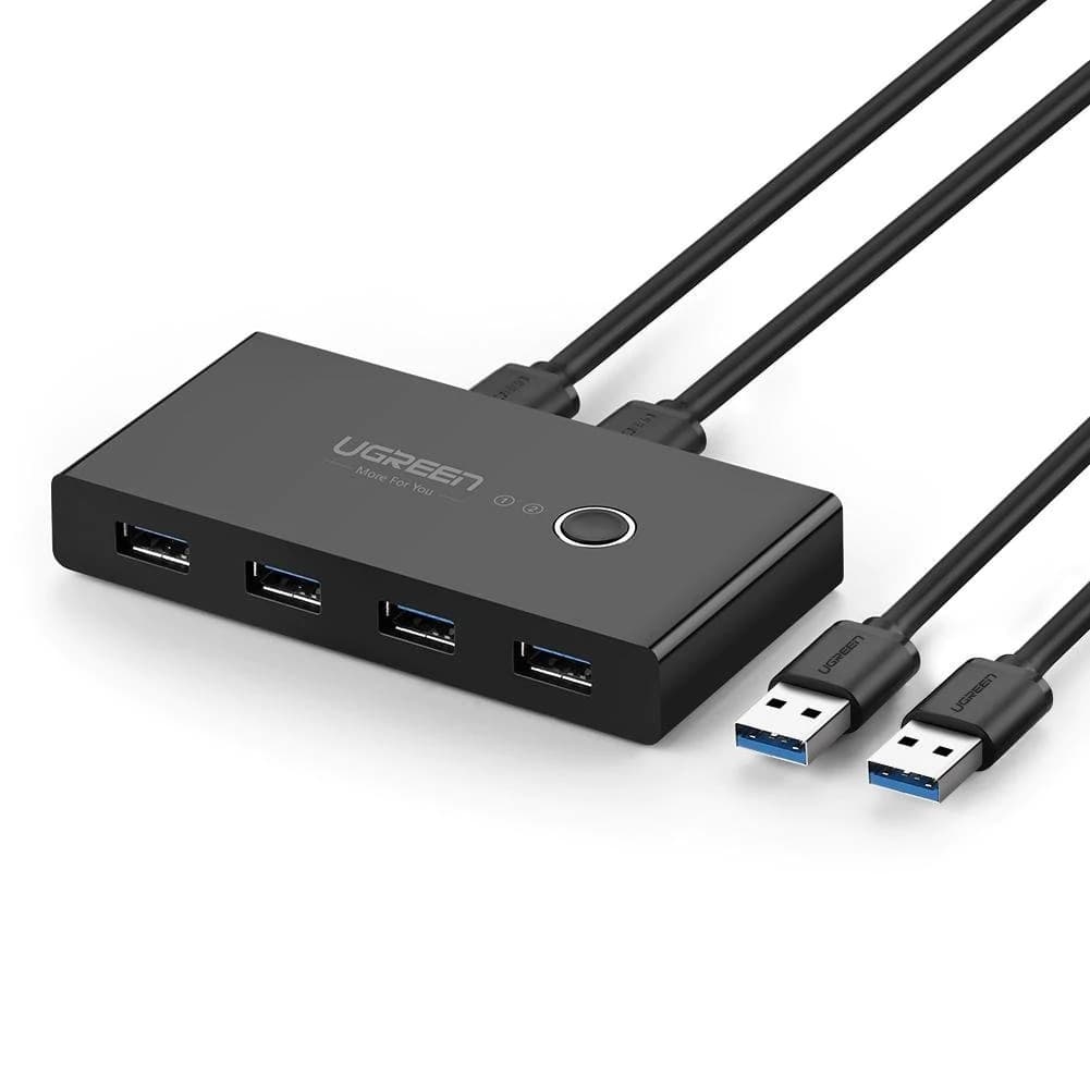 HUB extern Ugreen, "US216" porturi USB: USB 3.0 x 4, conectare prin 2 x USB, partajare date 2 pc-uri simultan,buton comutare PC,lungime 1.5 m,LED, negru "30768" - 6957303837687