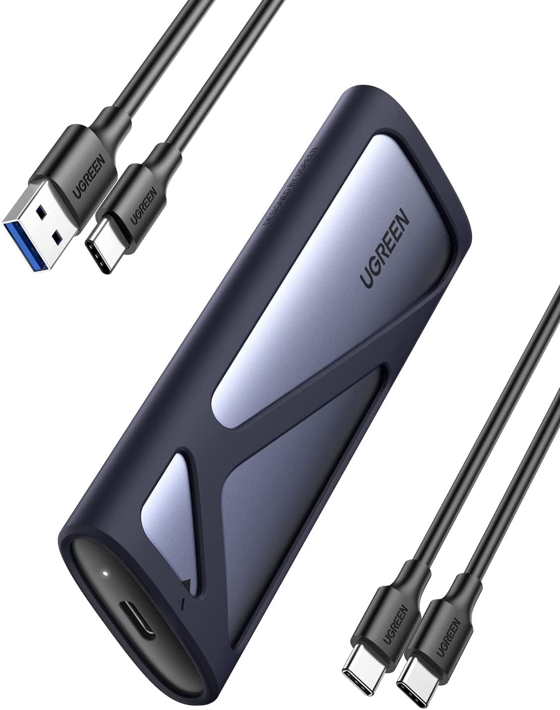 RACK extern Ugreen, "CM400" pt SSD M.2 NVMe + NGFF SATA compatib cu form factor 2280/2260/2242/2230, cablu 50cm USB-C la USB-C,10Gbps,Al, gri+ silicon case "90264"-6957303892648