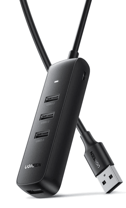 HUB extern Ugreen, "CM416" porturi USB: USB 3.0 x 4, conectare prin USB, material ABS, port micro USB 5V, lungime 25 cm, negru, "10915" - 6957303819157 — miniatură
