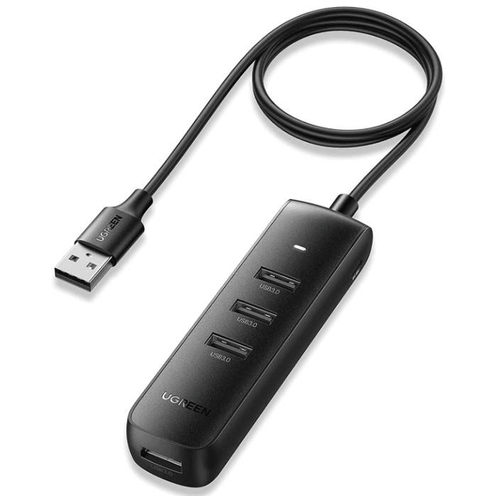 HUB extern Ugreen, "CM416" porturi USB: USB 3.0 x 4, conectare prin USB, material ABS, port micro USB 5V, lungime 25 cm, negru, "10915" - 6957303819157