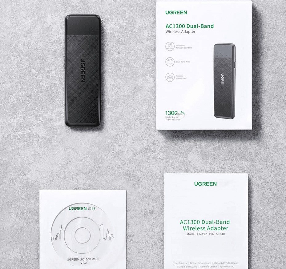 ADAPTOR RETEA Ugreen, "CM492" extern wireless dual band 2.4 / 5 GHz, USB 3.0, port, 1300 Mbps "50340" - 6957303853403 — miniatură
