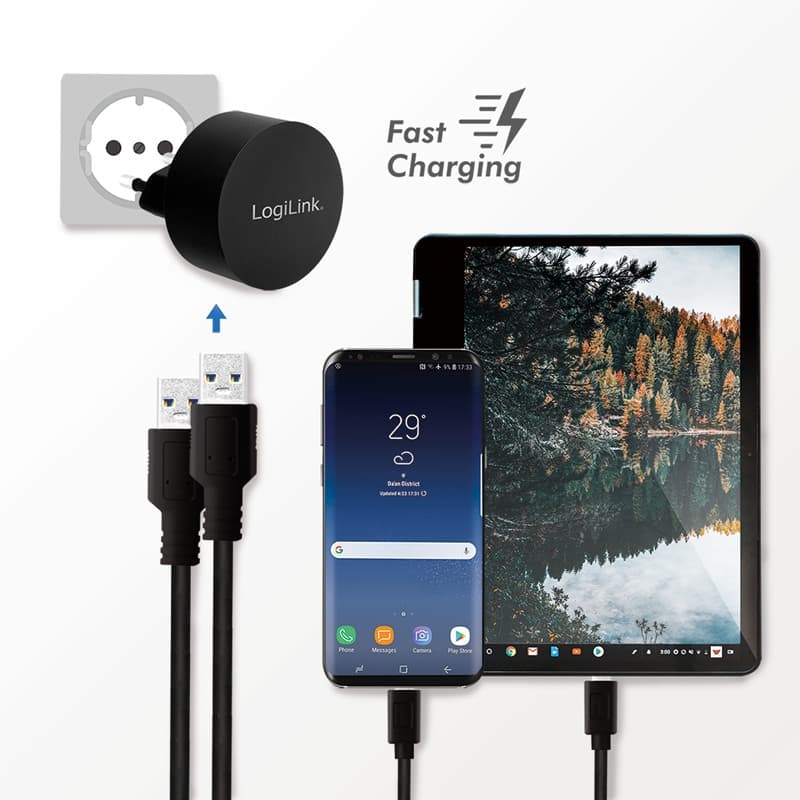 ALIMENTATOR retea 220V LOGILINK, universal, 2 x USB-A, maxim 2.1A, 10.5W, suport OCP/OVP/OHP/SCP, negru, "PA0218" — miniatură