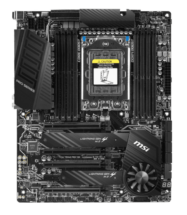 PLACA de BAZA MSI "TRX40 PRO 10G", skt TRX4, ATX, AMD TRX40, 8 x DDR4, max. 256 GB, 8 x SATA, 2 x M.2, 7.1, "TRX40 PRO 10G" — miniatură