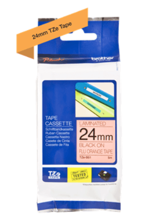 Banda laminata Original Brother Black on Orange fl., TZEB51, pentru D600|E500|E550|H500|P700|P710|P750|330|350|520|580|1400|1500|1600|1650|2200|2300|2310|2400|2430|2500|2600|2610|2700|2710|2730|2730|7500|7600, 24mm, incl.TV 0 RON, "TZEB51" — miniatură