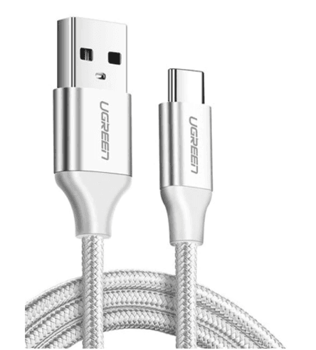 CABLU alimentare si date Ugreen, "US288", Fast Charging Data Cable pt. smartphone, USB la USB Type-C 3A, nickel plating, braided, 1.5m, alb "60132" - 6957303861323
