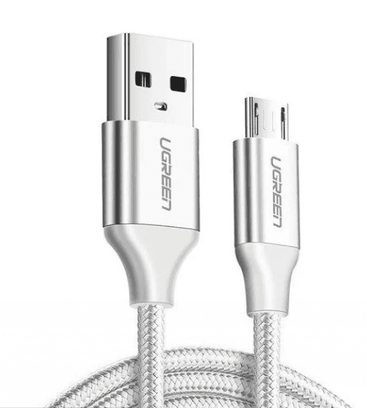 CABLU alimentare si date Ugreen, "US290", Fast Charging Data Cable pt. smartphone, USB la Micro-USB, braided, 1m, alb "60151" - 6957303861514