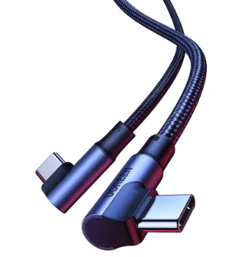 CABLU alimentare si date Ugreen, "US335", Fast Charging pt. smartphone, USB Type-C la USB Type-C 100W/5A Complete Angled 90°, braided, 1m, negru "70696" - 6957303876969 — miniatură