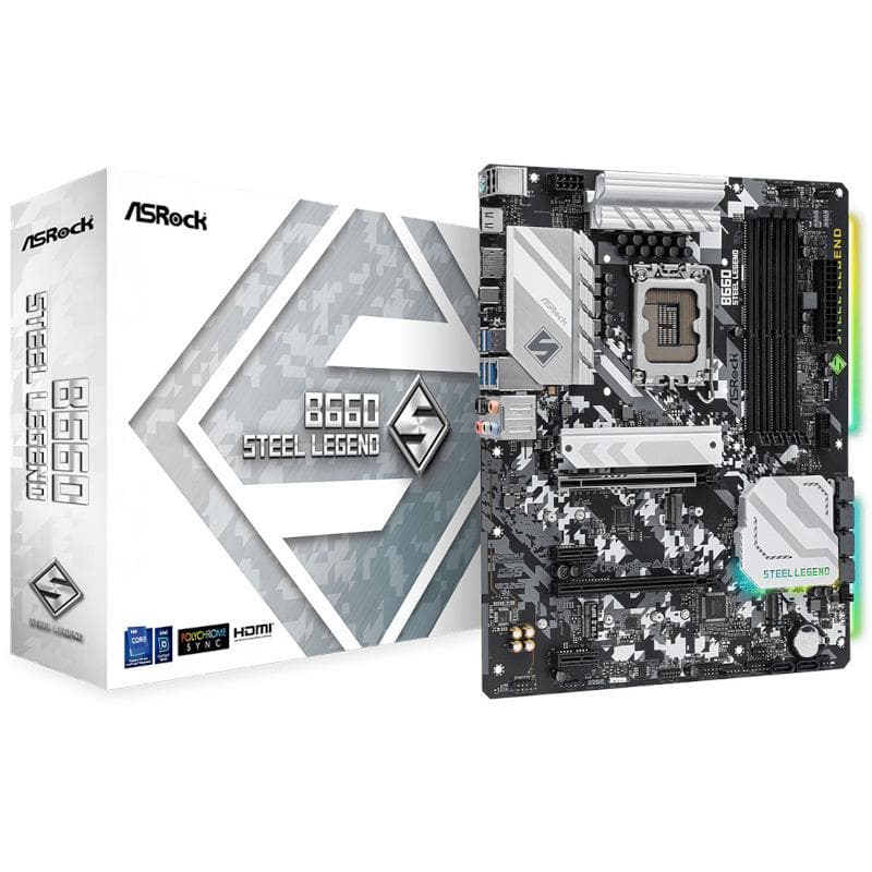 PLACA de BAZA Asrock "B660 STEEL LEGEND", skt LGA 1700, ATX, Intel B660, 4 x DDR4, max. 128 GB, 6 x SATA, 3 x M.2, 7.1, "B660 STEEL LEGEND" — miniatură