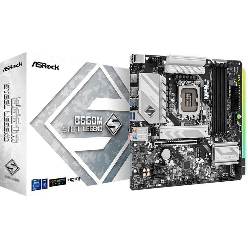 PLACA de BAZA Asrock "B660M STEEL LEGEND", skt LGA 1700, mATX, Intel B660, 4 x DDR4, max. 128 GB, 6 x SATA, 2 x M.2, 7.1, "B660M STEEL LEGEND" — miniatură