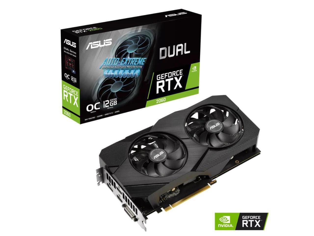 PLACA VIDEO ASUS "GeForce RTX 2060 EVO", 12 GB GDDR6 192 biti, PCI Express 3.0 x 16, HDMI x 2 DisplayPort DVI-D, sistem racire aer, "DUAL-RTX2060-O12GE"