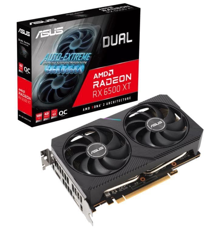 PLACA VIDEO ASUS "Dual Radeon RX 6500 XT OC", 4 GB GDDR6 64 biti, PCI Express 4.0 x 8, HDMI DisplayPort, sistem racire aer, "DUAL-RX6500XT-O4G"