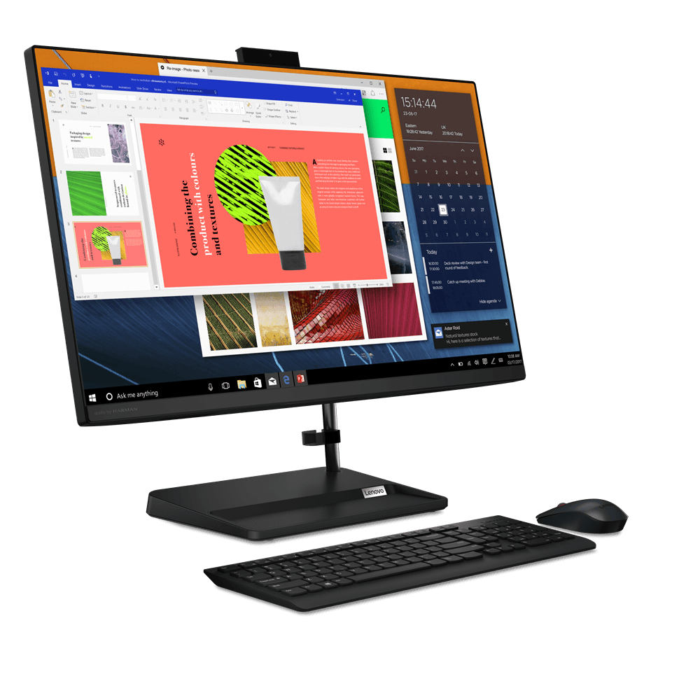 DESKTOP LENOVO, "IdeaCentre 3" All-in-one, 27 inch, CPU Ryzen 7 5700U, AMD Radeon Graphics, memorie 16 GB, SSD 512 GB, tastatura si mouse, FreeDos, "F0FY00AHRI" — miniatură