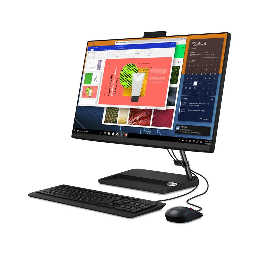 DESKTOP LENOVO, "IdeaCentre 3" All-in-one, 23.8 inch, CPU Ryzen 5 5500U, AMD Radeon Graphics, memorie 8 GB, SSD 256 GB, tastatura si mouse, FreeDos, "F0G100G4RI"