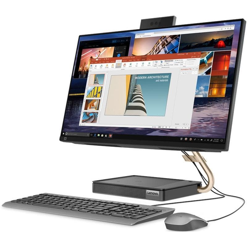 DESKTOP LENOVO, "IdeaCentre 5" All-in-one, 23.8 inch, CPU i5-11400T, Intel UHD Graphics 730, memorie 16 GB, SSD 512 GB, unitate optica, tastatura si mouse, FreeDos, "F0G300ERRI" — miniatură