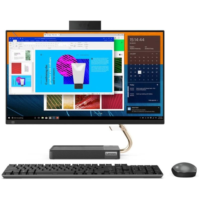 DESKTOP LENOVO, "IdeaCentre 5" All-in-one, 23.8 inch, CPU i5-11400T, Intel UHD Graphics 730, memorie 16 GB, SSD 512 GB, unitate optica, tastatura si mouse, FreeDos, "F0G300ERRI"