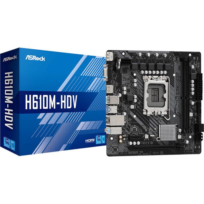 PLACA de BAZA Asrock "H610M-HDV", skt LGA 1700, micro-ATX, Intel H610, 2 x DDR4, max. 64 GB, 4 x SATA, nu x M.2, 7.1, "H610M-HDV"