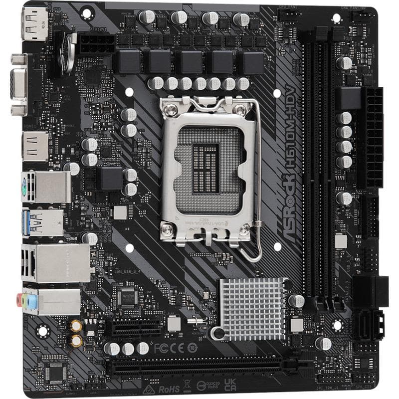 PLACA de BAZA Asrock "H610M-HDV", skt LGA 1700, micro-ATX, Intel H610, 2 x DDR4, max. 64 GB, 4 x SATA, nu x M.2, 7.1, "H610M-HDV" — miniatură