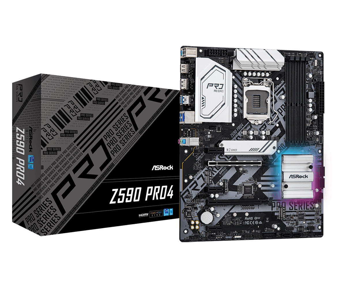 PLACA de BAZA Asrock "Z590 PRO4", skt LGA 1200, ATX, Intel Z590, 4 x DDR4, max. 128 GB, 6 x SATA, 1 x M.2, 7.1, "Z590 PRO4" — miniatură