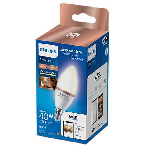 BEC smart LED Philips, soclu E14, putere 4.9 W, forma lumanare, lumina alb rece, alimentare 220 - 240 V, "000008719514372368" — miniatură