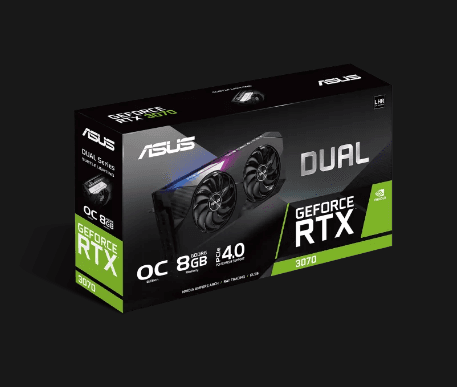 PLACA VIDEO ASUS "GeForce RTX 3070 V2 OC", 8 GB GDDR6 256 biti, PCI Express 4.0 x 16, HDMI x 2 DisplayPort x 3, sistem racire aer, "DUAL-RTX3070-O8G2" — miniatură