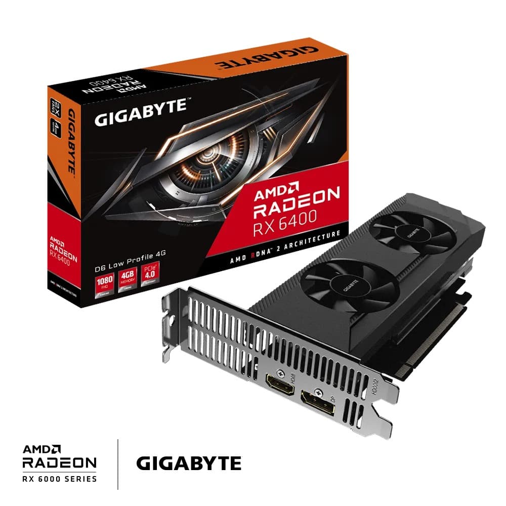 PLACA VIDEO GIGABYTE "Radeon RX 6400 D6", 4 GB GDDR6 64 biti, PCI Express 4.0 x 16, HDMI DisplayPort, sistem racire aer, "GV-R64D6-4GL" — miniatură