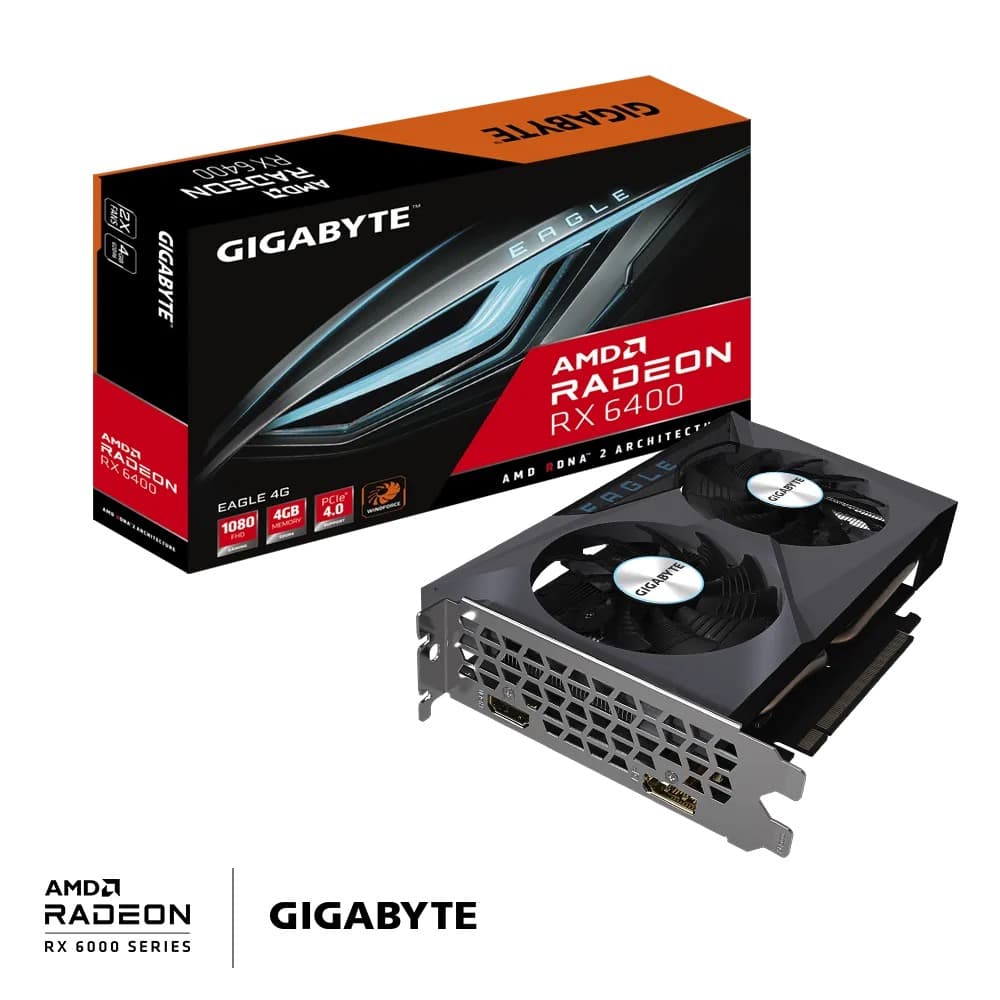PLACA VIDEO GIGABYTE "Radeon RX 6400 EAGLE", 4 GB GDDR6 64 biti, PCI Express 4.0 x 16, HDMI DisplayPort, sistem racire aer, "GV-R64EAGLE-4GD" — miniatură