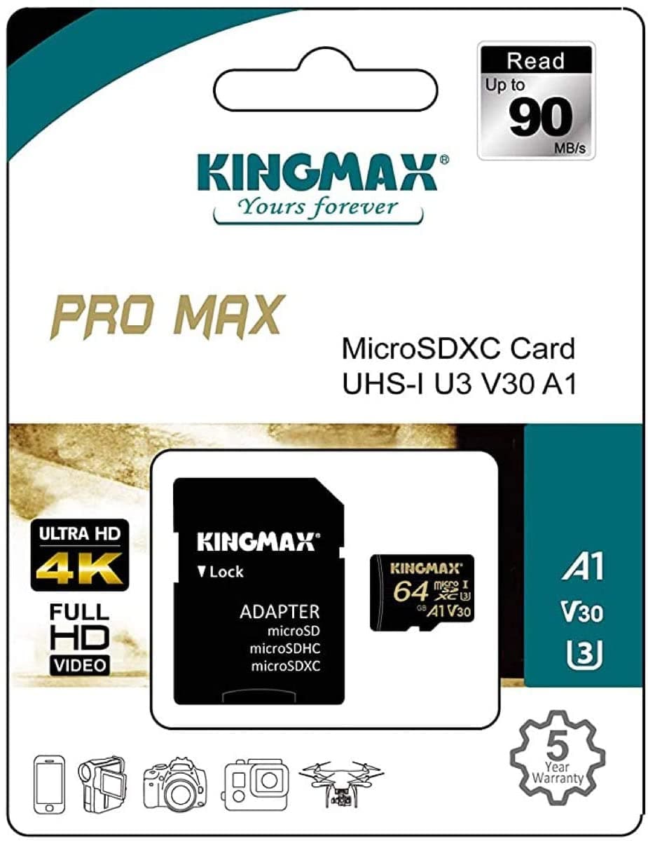 CARD MicroSD KINGMAX, 64 GB, MicroSDHC, clasa 10, standard UHS-I U3, "KM64GMCSDUHSPM1A" — miniatură