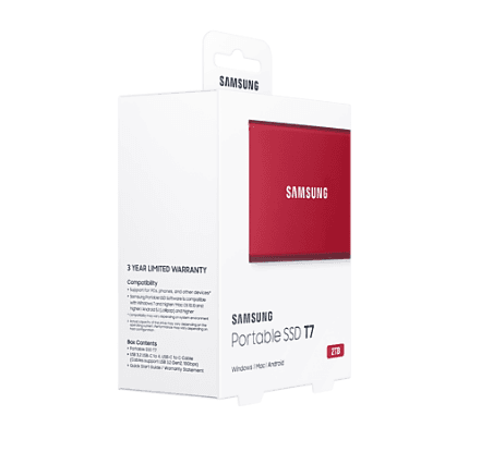 SSD. extern SAMSUNG T7, 2TB, USB 3.2 gen 2, R/W: 1050/1000 MB/s, rosu, "MU-PC2T0R/WW" — miniatură