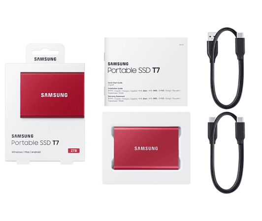 SSD. extern SAMSUNG T7, 2TB, USB 3.2 gen 2, R/W: 1050/1000 MB/s, rosu, "MU-PC2T0R/WW" — miniatură