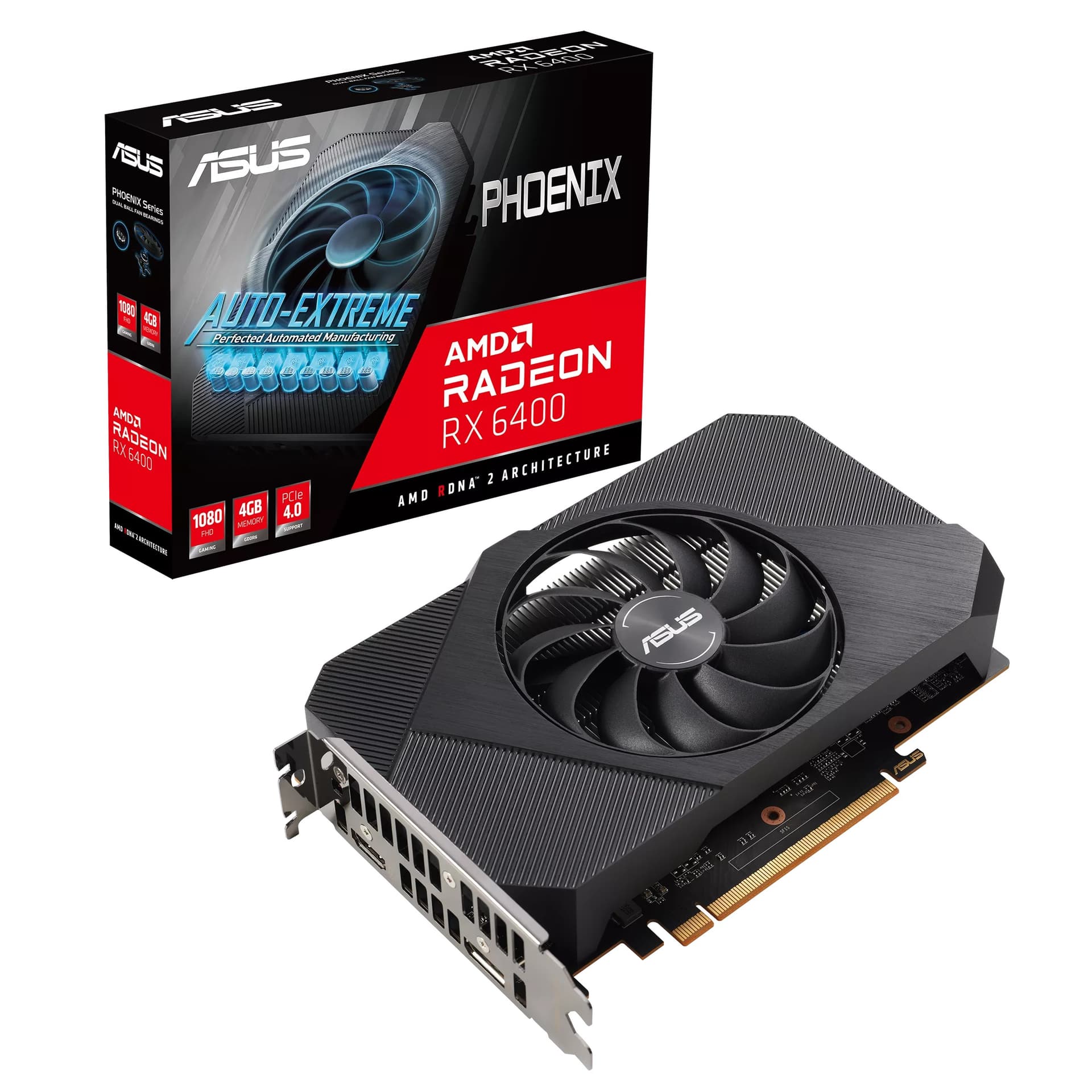 PLACA VIDEO ASUS "Phoenix Radeon RX 6400", 4 GB GDDR6 64 biti, PCI Express 4.0 x 16, HDMI DisplayPort, sistem racire aer, "PH-RX6400-4G" — miniatură