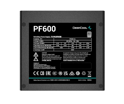 SURSA DeepCool 600W (real), 120mm silent fan, 80 PLUS White, 4x PCI-E (6+2), 6x S-ATA "PF600" "R-PF600D-HA0B-EU" — miniatură