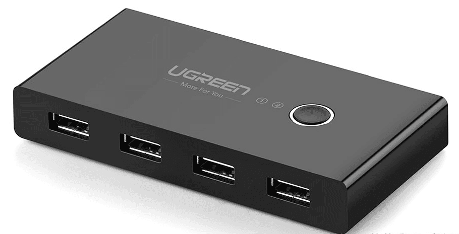 HUB extern Ugreen, "US216" porturi USB: USB 2.0 x 4,conectare prin 2 x USB,partajare date 2 pc-uri simultan,buton comutare PC, lungime 1.5 m, LED, negru "30767" - 6957303837670 — miniatură