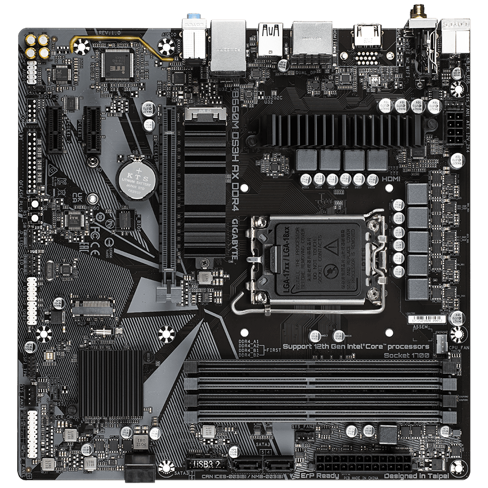 PLACA de BAZA Gigabyte "B660M DS3H AX DDR4", skt LGA 1700, mATX, Intel B660, 4 x DDR4, max. 128 GB, 4 x SATA, 2 x M.2, 7.1, "B660M DS3H AX DDR4" — miniatură