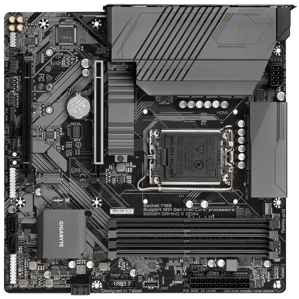 PLACA de BAZA Gigabyte "B660M GAMING X DDR4", skt LGA 1700, mATX, Intel B660, 4 x DDR4, max. 128 GB, 4 x SATA, 2 x M.2, 7.1, "B660M GAMING X DDR4" — miniatură