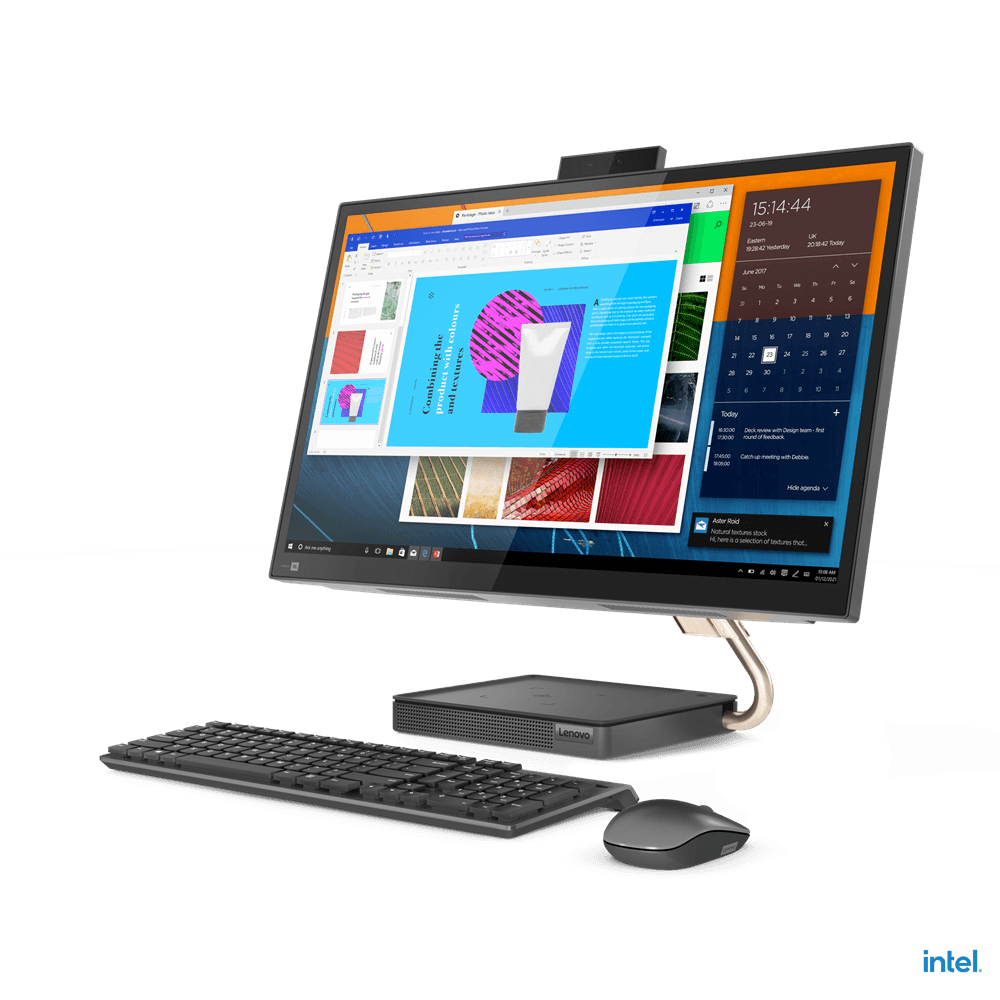 DESKTOP LENOVO, "IdeaCentre 5" All-in-one, 27 inch, CPU i7-11700T, Intel UHD Graphics 750, memorie 16 GB, SSD 1 TB, tastatura si mouse, Windows 11 Home, "F0G4003ERI" — miniatură