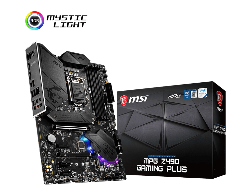 PLACA de BAZA MSI "Z490 GAMING PLUS", skt LGA 1200, ATX, Intel Z490, 4 x DDR4, max. 128 GB, 6 x SATA, 2 x M.2, 7.1, "Z490 GAMING PLUS" — miniatură