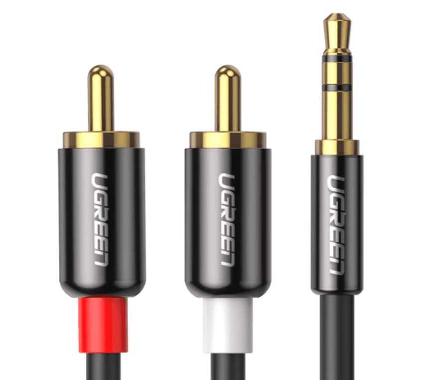 CABLU audio Ugreen, "AV116" stereo 3.5 mm jack (T) la 2 x RCA (T), 3m, conectori auriti, negru "10590" - 6957303815906