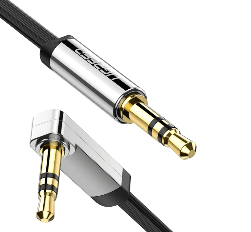 CABLU audio Ugreen, "AV119" stereo 3.5 mm jack (T) la 3.5 mm jack (T), unghi de 90 de grade la un capat, 5m, conectori auriti, negru "10729" - 6957303817290