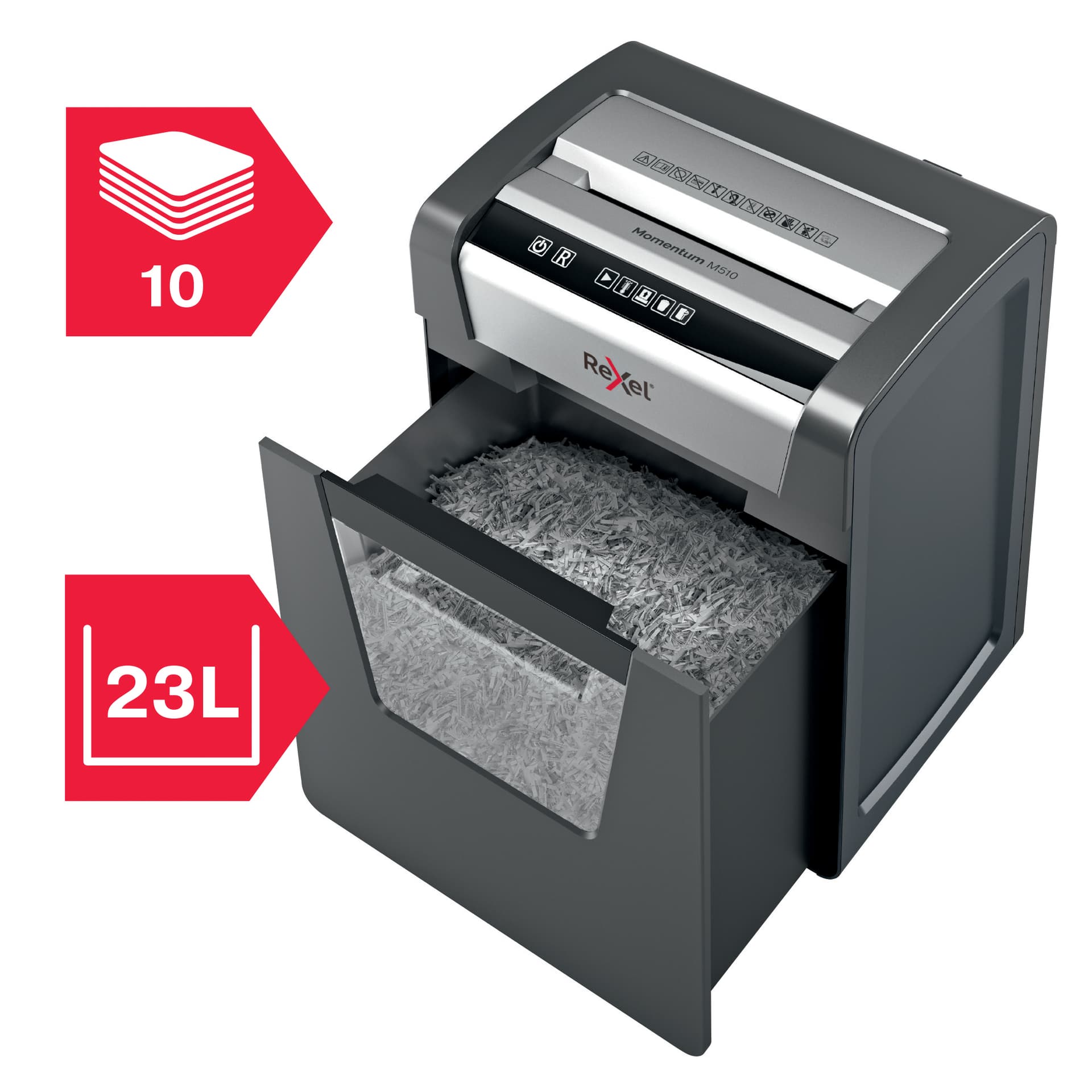 Distrugator manual documente MOMENTUM M510, 10 coli, P5, micro-cut (tip particule) Rexel "2104575EU" — miniatură