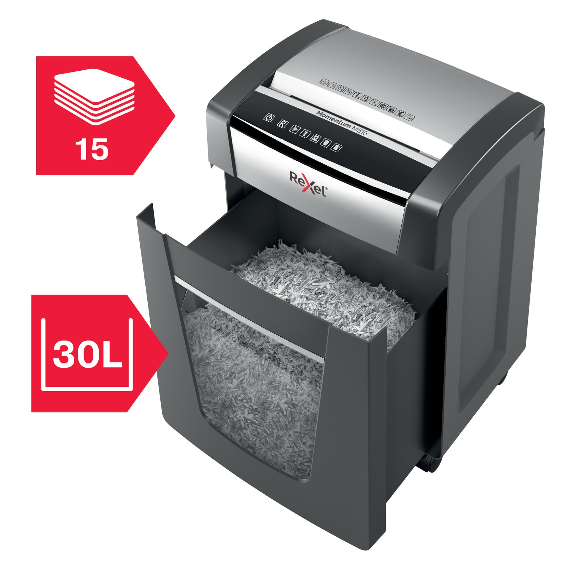Distrugator manual documente MOMENTUM M515, 15 coli, P5, micro-cut (tip particule) Rexel "2104577EU" — miniatură