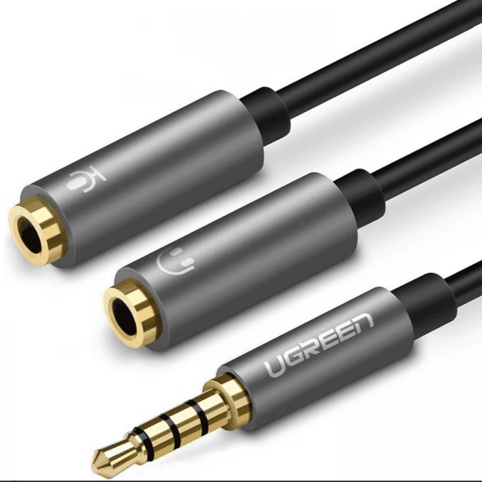 CABLU audio Ugreen, "AV141" stereo 3.5 mm jack (T) la 2 x 3.5 mm jack (M), 0.20 m, conectori auriti, negru "30619" - 6957303836192