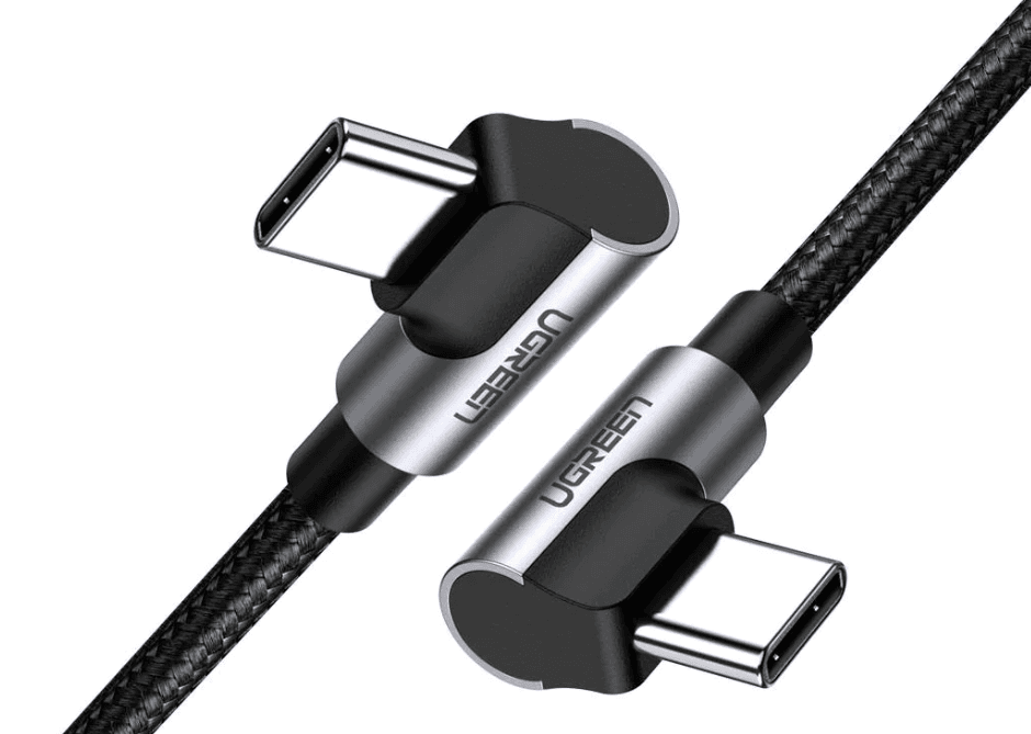 CABLU alimentare si date Ugreen, "US323", Fast Charging Data Cable pt. smartphone, USB Type-C la USB Type-C 60W/3A Angled 90°, braided, 1m, negru "70529" - 6957303875290